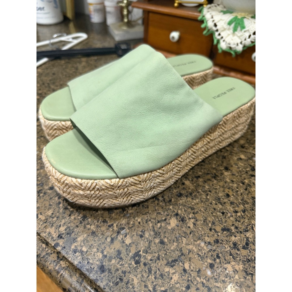Free‎ People Womens Sage Green Leather Espadrille Platform Slide Sandals Size 9